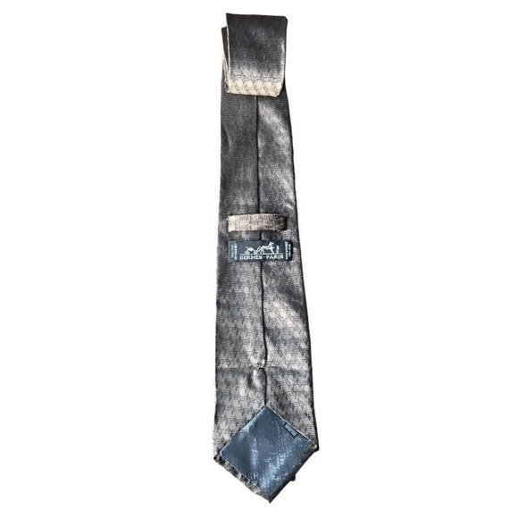 Hermes Paris Made In France Silk Neck Tie Geometric Brown Men MINT - Picture 1 of 5